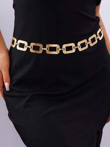 1 件女士时尚金属腰链首饰，身体装饰品几何腰带，适合连衣裙