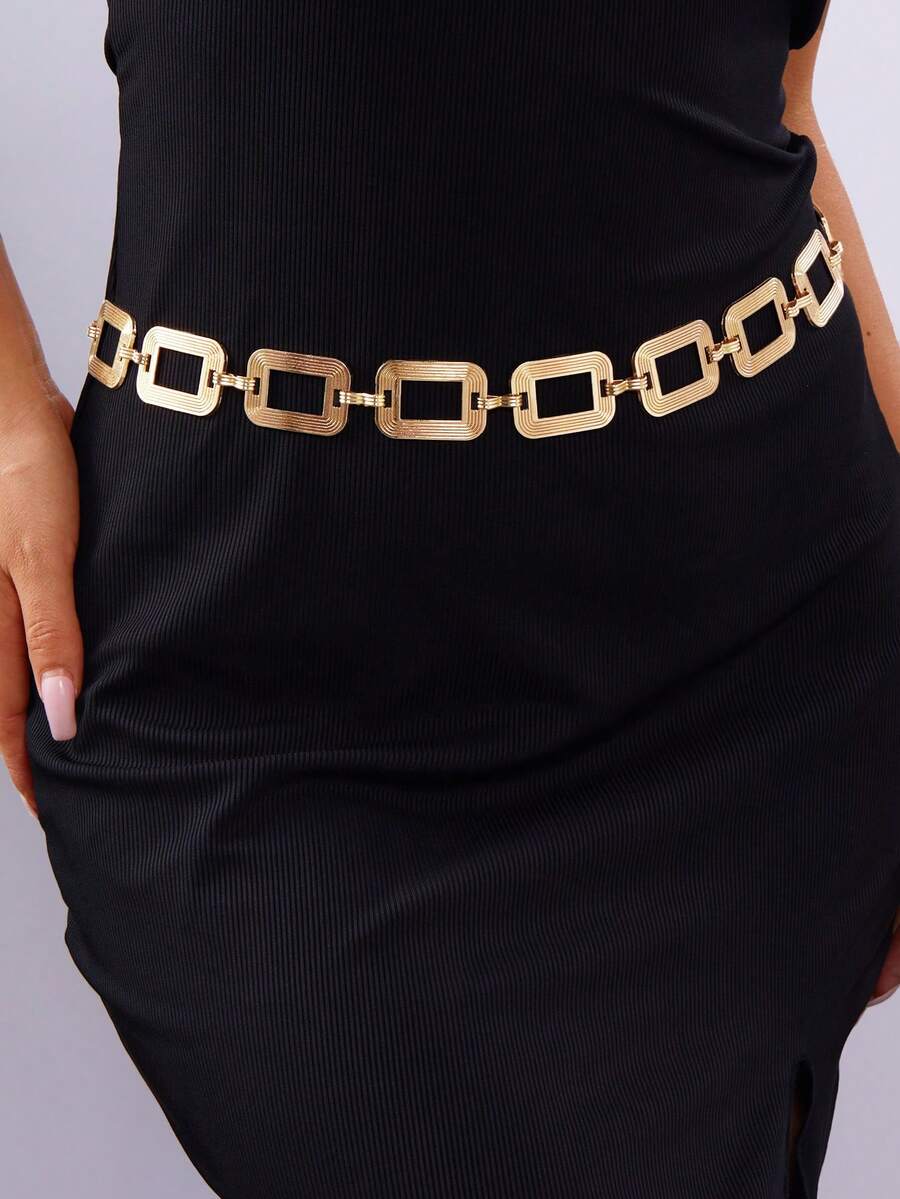 1 件女士时尚金属腰链首饰，身体装饰品几何腰带，适合连衣裙