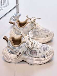 1 Pair Spring/Autumn Fashion Children Casual Sports Shoes, Soft Mesh Breathable Non-Slip Low-Top Round Toe Shock-Absorbing Flat Walking Shoes, Suitable For School, Travel, Outdoor Activities