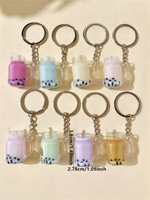 1pc Creative Faux Pearl Bubble Tea Keychain, Cute Personalized Keyring Bag Charm, Party Small Gift Halloween Accessories Teachers Day Bag Accessories Lanyards With Id Holder Car Accessories Bag Charms Car Accessories Friend Sister Gift Ideas - Coffee Brown - View 12