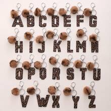 Western Cowboy Style Leopard Print Letter Leather Keychain, Leopard Fur Pom Pom Keychain Christmas Gift Ideas Bag Accessories Lanyards With Id Holder Car Accessories Bag Charms