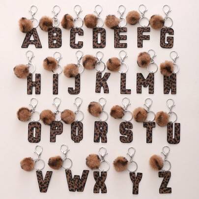Western Cowboy Style Leopard Print Letter Leather Keychain, Leopard Fur Pom Pom Keychain Christmas Gift Ideas Bag Accessories Lanyards With Id Holder Car Accessories Bag Charms