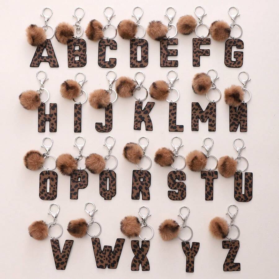 Western Cowboy Style Leopard Print Letter Leather Keychain, Leopard Fur Pom Pom Keychain Christmas Gift Ideas Bag Accessories Lanyards With Id Holder Car Accessories Bag Charms