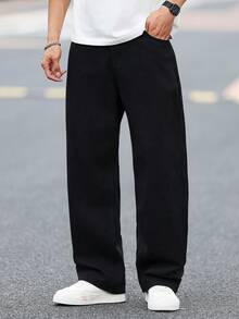 1pc Hearty Haven Men's Casual Straight Leg Jeans, Simple College Style Street Wear, Comfortable Denim Pants For All Seasons (No Belt Or Accessories) - Black - View 5