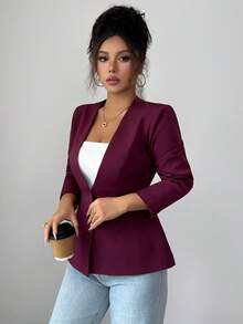 Lilyhouse Women's Jacket Fall/Winter Solid Color Elegant Daily Casual Commute Office V-Neck A-Line Waist Slim Fit Long Sleeve Jacket Autumn/Winter Cloths For Women