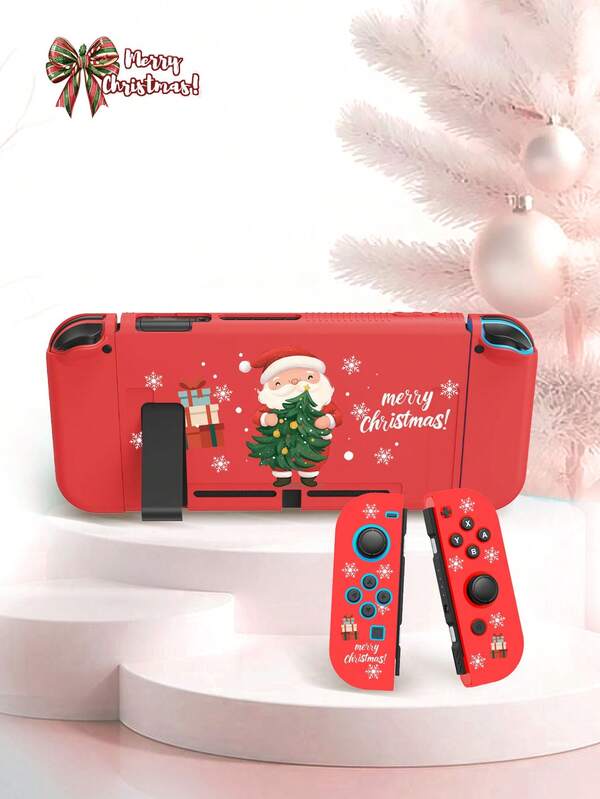 Carcasă de protecție compatibilă cu consolă de jocuri/controler cu model de Crăciun și Moș Crăciun pentru Switch 2 (2025)/Switch NS/Switch OLED/Switch Lite, generație nouă, carcasă moale TPU, carcasă de protecție universală pentru controler, carcasă de protecție pentru controler Switch, accesorii de gaming Switch, anti-cădere, anti-alunecare, rezistentă la zgârieturi, elegantă