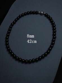 1pc 8mm Mysterious High-End Agate Beaded Necklace, Suitable For Daily Wear And Parties - Black - View 7