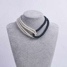 1pc Necklace Black And White Pearl Necklace Faux Pearl Choker Wedding Bride Necklace