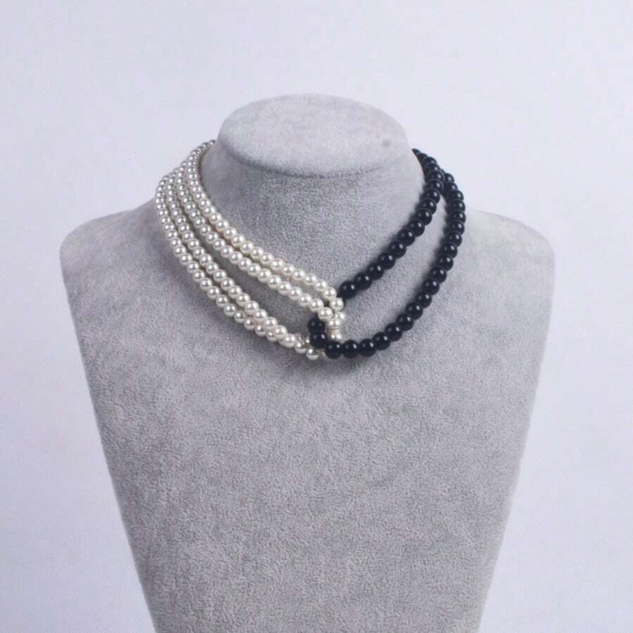 1pc Necklace Black And White Pearl Necklace Faux Pearl Choker Wedding Bride Necklace