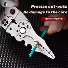 Alicates plegables multifuncionales para electricistas - Pelacables de acero de titanio, herramienta industrial de grado con funciones de engarzado, agarre, torsión, extracción de clavos y destornillador - Diseño compacto para un almacenamiento fácil