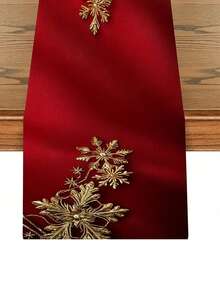 1pc Red Background Golden Snowflake Table Runner, Exquisite Golden Snowflake Decoration, Warm Festive Feel, Suitable For Entryway, Dining Table, Coffee Table(13x35.4/47.2/63/72/78.7 Inches), - متعدد الألوان - مشاهدة 2