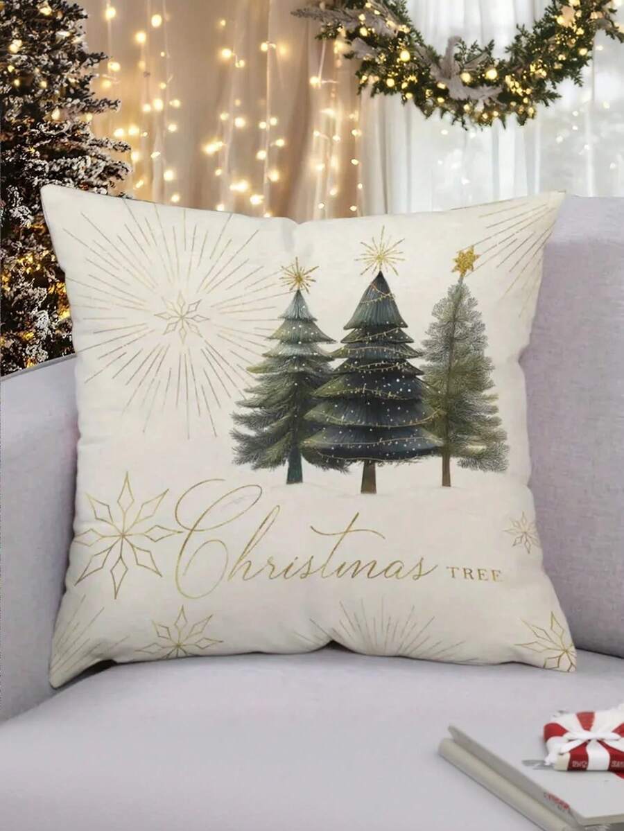 1/2/4 szt. Miękka i przytulna poszewka na poduszkę z motywem choinki – nadruk jednostronny, idealna do dekoracji sofy i sypialni, można prać w pralce, 17,7 x 17,7 cala