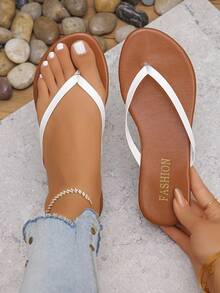 1 Par de Chinelos Femininos com Tira em V Decorada com Strass, Estampa de Letra com Sola de Madeira Macia, Design Antiderrapante e Resistente ao Desgaste, Estilo de Praia e Férias, Adequado para Uso Diário e Passeios