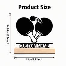 1pc Romantic Personalized Custom Text Ping-Pong Bats Metal Art With Wooden Base Tabletop DecorationParisian Desk Art With Wooden Base, Perfect For Travel Lovers, Office, Cafe Decor Christmas Decorations Graduation Party Gift