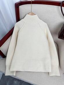 Wixra Korean Loose Knit Cardigan, Stand Collar Raglan Sleeve, Reversible Zipper Design, Solid Color, Collegiate Style Top, Essential For Layering In Autumn/Winter