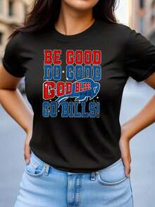 Camiseta gráfica de fanático de fútbol Buffalo "Be Good Do Good God Bless" - Estilo casual negro, para el día del juego y otoño invierno, tema deportivo inspirador para regalos familiares, tallas unisex - Negro - Ver 2