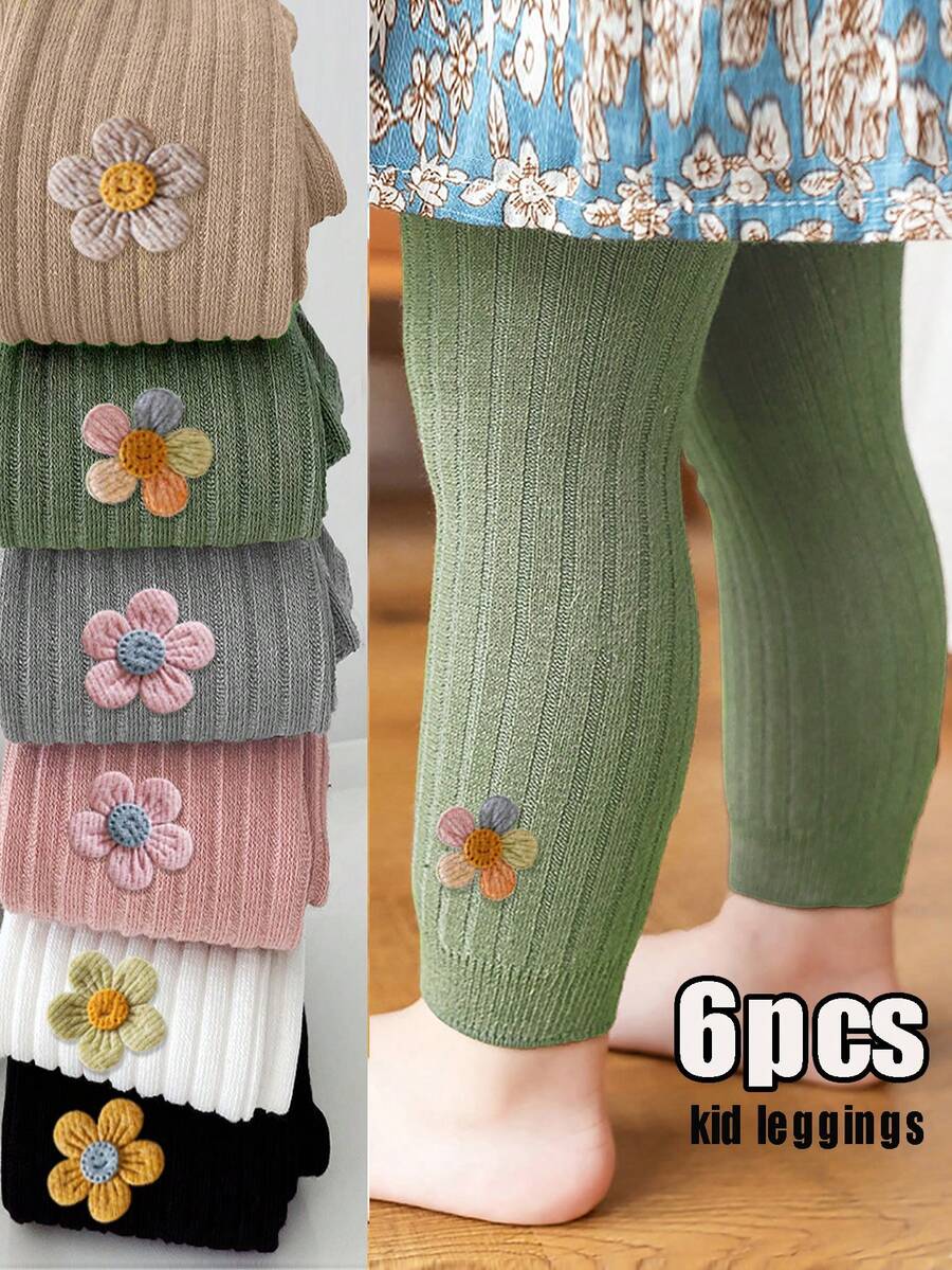 6 Pairs Girls Floral Tights, Cute & Sweet, Suitable For Spring, Autumn, All Seasons, Matching School Uniforms - Multicolor - View 1