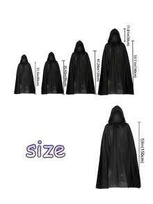 1件萬聖節死神造型服裝－中性連帽披風，黑色透明布料，女巫、惡魔、吸血鬼風格，萬聖節服裝，面具派對、表演使用（5種長度可選，透氣輕量布料） - 彩色 - 查看 8