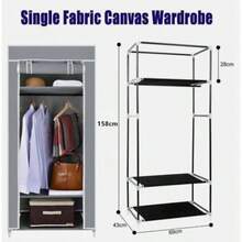 Single Fabric Canvas Wardrobe With Clothes Hanging Rail Shelving Storage Closet - Default - View 2