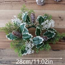 1件裝聖誕蠟燭環形底座裝飾，飾有人造松果、紅漿果、冬青葉與綠植，節日蠟燭花環中心裝飾，適用於桌面展示、咖啡桌、餐廳、廚房檯面、客廳，冬季農舍風裝飾，鄉村風節日派對與季節性節日裝飾（不含蠟燭）。聖誕裝飾、房間裝飾、居家聖誕裝飾、聖誕禮物、聖誕飾品 - 彩色 - 查看 6