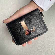 Portafoglio in pelle PU con stampa a lettere, cerniera a fisarmonica, porta carte di credito, portafoglio da uomo, regalo per uomo e donna, portafoglio da donna, portafoglio da uomo, porta carte di credito, portamonete, mini portafoglio, portafoglio - nero - Visualizzare 8