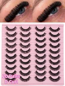 20 对 D 卷全条睫毛蓬松浓密假睫毛可重复使用仿貂皮睫毛条状睫毛、睫毛、睫毛、假睫毛 - 黑色 - 查看 1