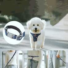 牛仔布狗背带牵引绳套装，星形图案，适合中小型犬，牛仔夹克套装，适合贵宾犬、柯基犬、幼犬宠物用品