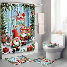 Bộ rèm tắm đa năng Giáng sinh 1/4 chiếc, tặng kèm 12 móc treo, tạo không khí lễ hội, thảm nhà tắm, thảm hình chữ U và thảm nhà vệ sinh tròn, phù hợp với mọi không gian phòng tắm Giáng sinh, trang trí phòng tắm - Nhiều màu - Xem 8