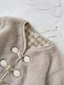 女婴/幼儿时尚仿皮草厚长袖夹克，秋冬 - 杏色 - 查看 9