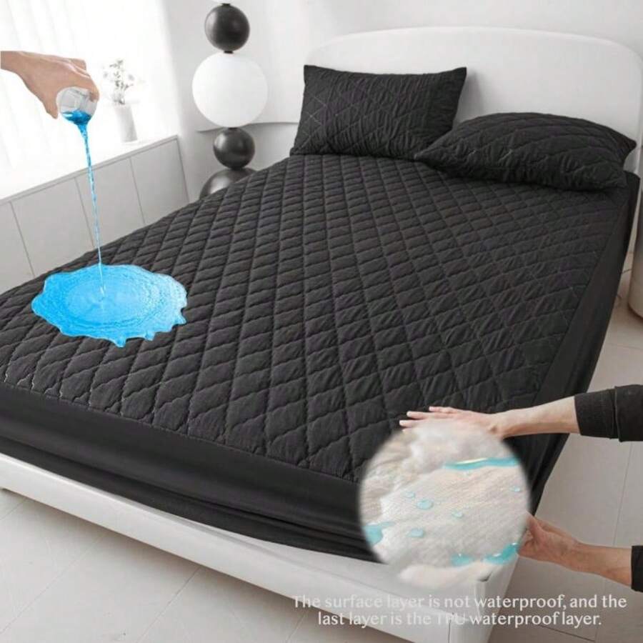 3-Piece Waterproof Bedding Set - Fitted Sheet + 2 Pillowcases - Reversible Comfortable - Black - View 1