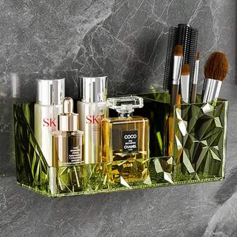 钻石图案镜柜壁挂式收纳盒，白色、灰绿色，浴室配件，房间装饰