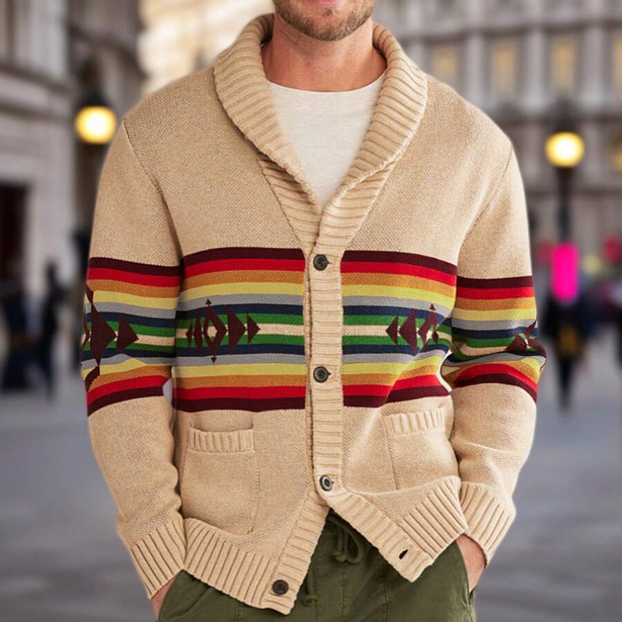 Men Sports Knit Tops - Khaki - View 1