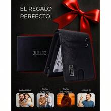 Cartera para Hombre de Piel con Tarjetero, Billetera Hombre con Proteccion RFID Antirrobo, Carteras para Caballero con Capacidad para 13 Tarjetas, Billetes y Ventana DNI, Regalos para Hombres - Negro + Cuero Saffiano - Ver 8