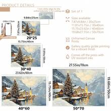 1pc Hallstatt Village Christmas Scene Canvas Print - Winter Scenery Wall Art, Waterproof, Suitable For Home Decor, Room Decor, Bedroom Decor, Living Room Decoration, Bathroom Decor, Wall Decor, Christmas Decorations For Home, Optional Wall Art With Frame