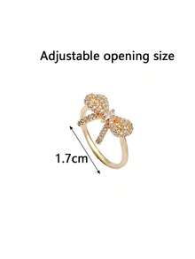 1pc Fashionable Personalized Sweet Creative Design Micro-Inlaid Cubic Zirconia Bowknot Open Ring Valentines, Mom, Mother, Mother's Day, Gift - 金子 - 查看 6