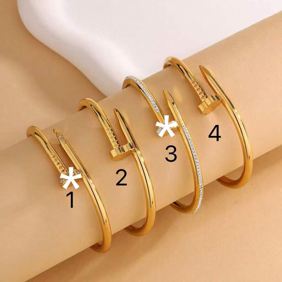 1 件精致不锈钢镀 18K 金扣钉子手链，高端质感，不褪色，镶嵌钻石，适合女性日常佩戴作为礼物 - 彩色 - 查看 1