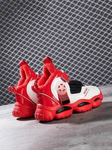 1 Pair Kids High-Top Basketball Shoes, Warm Plush Lining, PU Leather, Indoor/Outdoor Casual Running Shoes, Easy Slip-On, Anti-Slip, Comfortable, Fashion Sneakers For Boys & Girls, Suitable For Winter - Red - View 3