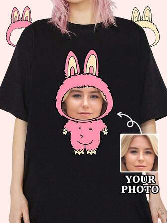 Customized Short Sleeve T-Shirt With Face Pattern, Personalized Gift, DIY Gift - Add Your Own Portrait (Boyfriend/Girlfriend/Family/Selfie/Pet/Friend)