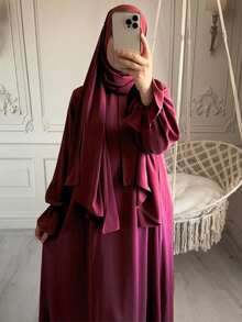 1pc Nida Fabric Scarf Attached Abaya Khimar, Suitable For Women's Daily Wear And Prayer, Applicable For All Seasons - Multicolor - View 15