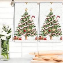 2/4 pièces Serviettes à vaisselle imprimées avec motif sapin de Noël, super absorbantes en microfibre moderne pour la cuisine et la cuisson, douces et très absorbantes, excellent cadeau pour les voisins, mamans, amis, pendaison de crémaillère, décoration de Noël, accessoires de cuisine