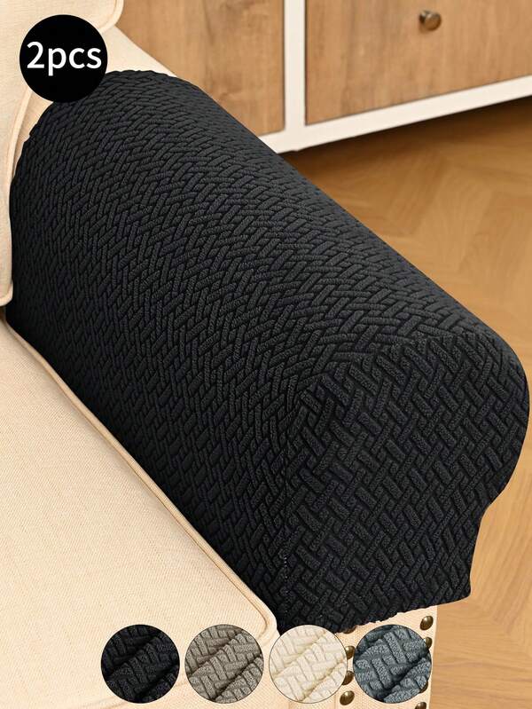 2pcs Black Striped Sofa Armrest Covers (With 4 Clips Included), Classic Minimalist Design, High Stretch Dust-Proof Sofa Armrest Protectors, Anti-Cat Claw, Suitable For Living Room, Study, Bedroom Sofa Armrests, Khaki, Light Gray, Beige