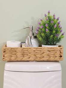 1 Piece – Woven Basket, Solid Color & Minimalist Style. A Stylish Single-Compartment Woven Storage Basket For Living Room Desktop Toy Storage, Entryway & Bathroom Storage Box/Container, Home Decoration, Clutter Storage, And Holiday Gift Basket.