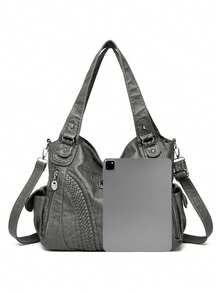 Túi xách da mềm cao cấp sang trọng thiết kế túi đeo chéo cổ điển cho nữ dung tích lớn túi đeo vai nữ - Xám - Xem 6