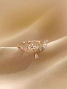 Nooxian 1pc Women Rose Gold Flower-Shaped Open Ring With Cubic Zirconia Valentines - Bạc - Xem 1