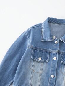 جاكيت جينز مطرز بنمط كرتوني أنيق للبنات، مناسب للارتداء في الخارج - الأزرق - مشاهدة 4