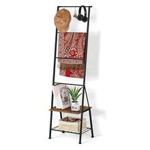 Blanket Ladder With Shelf, Blanket Rack Stand For Living Room, Standing Towel Racks For Bathroom, Freestanding Blanket Holder Rack With Shelf, Rustic Brown - 棕色 - 查看 8
