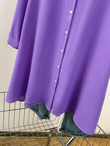 Blus Wanita Lengan Panjang Kerah Kancing Depan Warna Polos, Cocok untuk Musim Gugur, Musim Dingin, dan Musim Semi - Purple - View 9