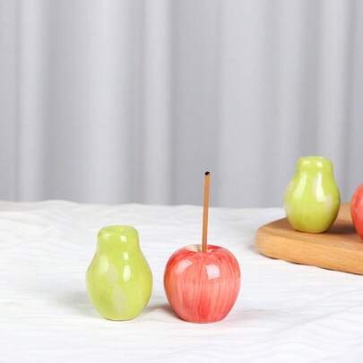 1pc Ceramic Incense Stick Holder, Cute Apple & Pear Shaped, Mini Size, Suitable For Incense Sticks, Incense Cones, Desktop Decor, Home Fragrance Diffuser, Ceramic Incense Plate