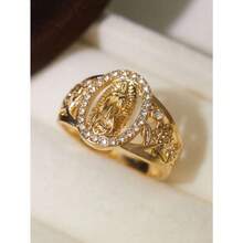 1pc Exquisite Virgin Mary Inlaid Shiny Cubic Zirconia Ring For Women Hip-Hop Daily Wear Couple Jewelry - 戒指 - 查看 4