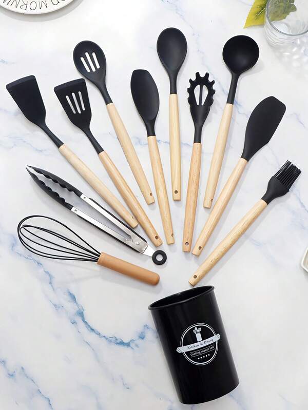 12-Piece Silicone Kitchen Utensil Set. Non-Stick Pan Spatula. Silicone. Upgraded Extra Thick, Sturdy And Durable. Silicone Spatula And Spoon Set. Heat-Resistant, Non-Stick Cooking Tools. Natural Solid Wood Handle. Easy To Clean, Dishwasher . Ideal For Holidays And Daily Use-The Perfect Choice For Cooking.